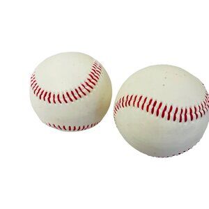 Vintage Hallmark Style Baseballs 2 Pack White Leather With Red Stitching Plastic
